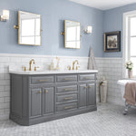 Palace 72 In. Quartz Countertop with Satin Gold Pulls and Knobs Vanity