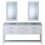 Madalyn 72 In. Carrara White Marble Countertop with Chrome Pulls and Knobs Vanity