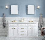 Palace 72 In. Quartz Countertop with Satin Gold Pulls and Knobs Vanity