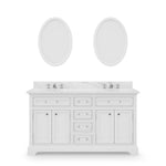Derby 60 In. Carrara White Marble Countertop with Chrome Pulls and Knobs Vanity