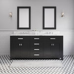 Madison 72 In. Carrara White Marble Countertop with Chrome Pulls and Knobs Vanity