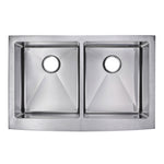 33 In. X 22 In. 15mm Corner Radius 50/50 Double Bowl Stainless Steel Hand Made Apron Front Kitchen Sink