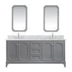 Queen 72 In. Carrara White Marble Countertop with Chrome Pulls and Knobs Vanity