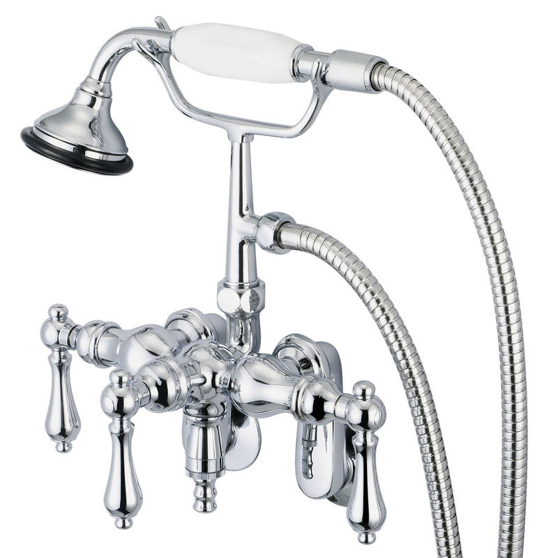 Vintage Classic Adjustable Center Wall Mount Tub Faucet F6-0018 With Down Spout, Swivel Wall Connector & Handheld Shower