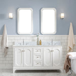 Queen 60 In. Carrara White Marble Countertop with Polished Nickel (PVD) Pulls and Knobs Vanity