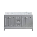 Queen 60 In. Carrara White Marble Countertop with Chrome Pulls and Knobs Vanity