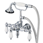 Vintage Classic 2-Handle Center Wall Mount Tub Faucet F6-0017 With Down Spout, Straight Wall Connector & Handheld Shower