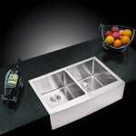 33 In. X 22 In. 15mm Corner Radius 50/50 Double Bowl Stainless Steel Hand Made Apron Front Kitchen Sink