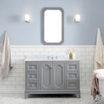 Queen 48 In. Carrara White Marble Countertop with Chrome Pulls and Knobs Vanity