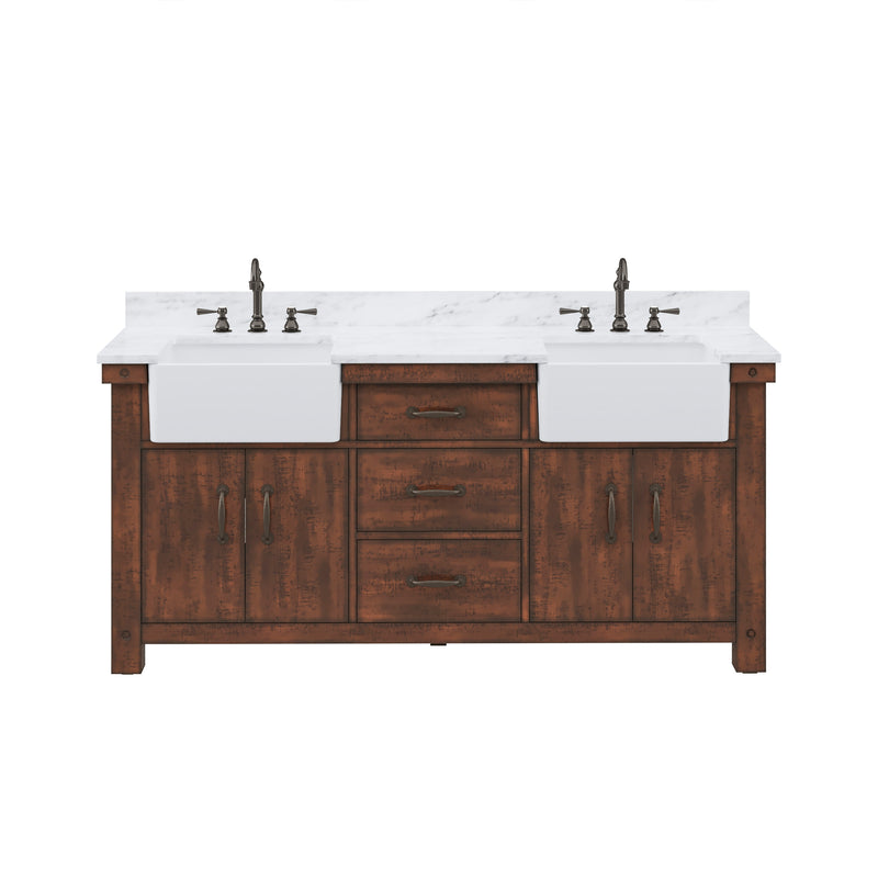 Paisley 72 In. Carrara White Marble Countertop with Oil-Rubbed Bronze Pulls and Knobs Vanity