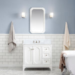 Queen 36 In. Carrara White Marble Countertop with Polished Nickel (PVD) Pulls and Knobs Vanity