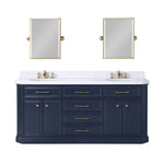 Palace 72 In. Quartz Countertop with Satin Gold Pulls and Knobs Vanity
