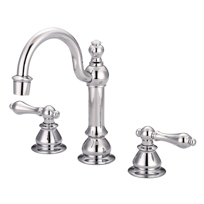 American 20th Century Classic Hook Spout Widespread Deck Mount Lavatory Faucets F2-0012 With Pop-Up Drain