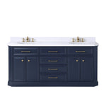 Palace 72 In. Quartz Countertop with Satin Gold Pulls and Knobs Vanity