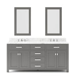 Madison 72 In. Carrara White Marble Countertop with Chrome Pulls and Knobs Vanity