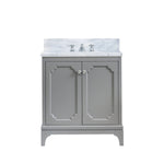 Queen 30 In. Carrara White Marble Countertop with Chrome Pulls and Knobs Vanity