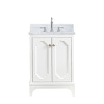 Queen 24 In. Carrara White Marble Countertop with Polished Nickel (PVD) Pulls and Knobs Vanity