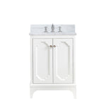 Queen 24 In. Carrara White Marble Countertop with Polished Nickel (PVD) Pulls and Knobs Vanity