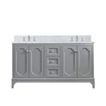 Queen 60 In. Carrara White Marble Countertop with Chrome Pulls and Knobs Vanity