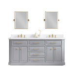 Palace 72 In. Quartz Countertop with Satin Gold Pulls and Knobs Vanity