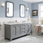 Queen 72 In. Carrara White Marble Countertop with Chrome Pulls and Knobs Vanity