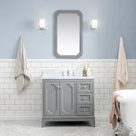 Queen 36 In. Carrara White Marble Countertop with Chrome Pulls and Knobs Vanity