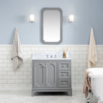 Queen 36 In. Carrara White Marble Countertop with Chrome Pulls and Knobs Vanity