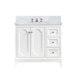 Queen 36 In. Carrara White Marble Countertop with Polished Nickel (PVD) Pulls and Knobs Vanity